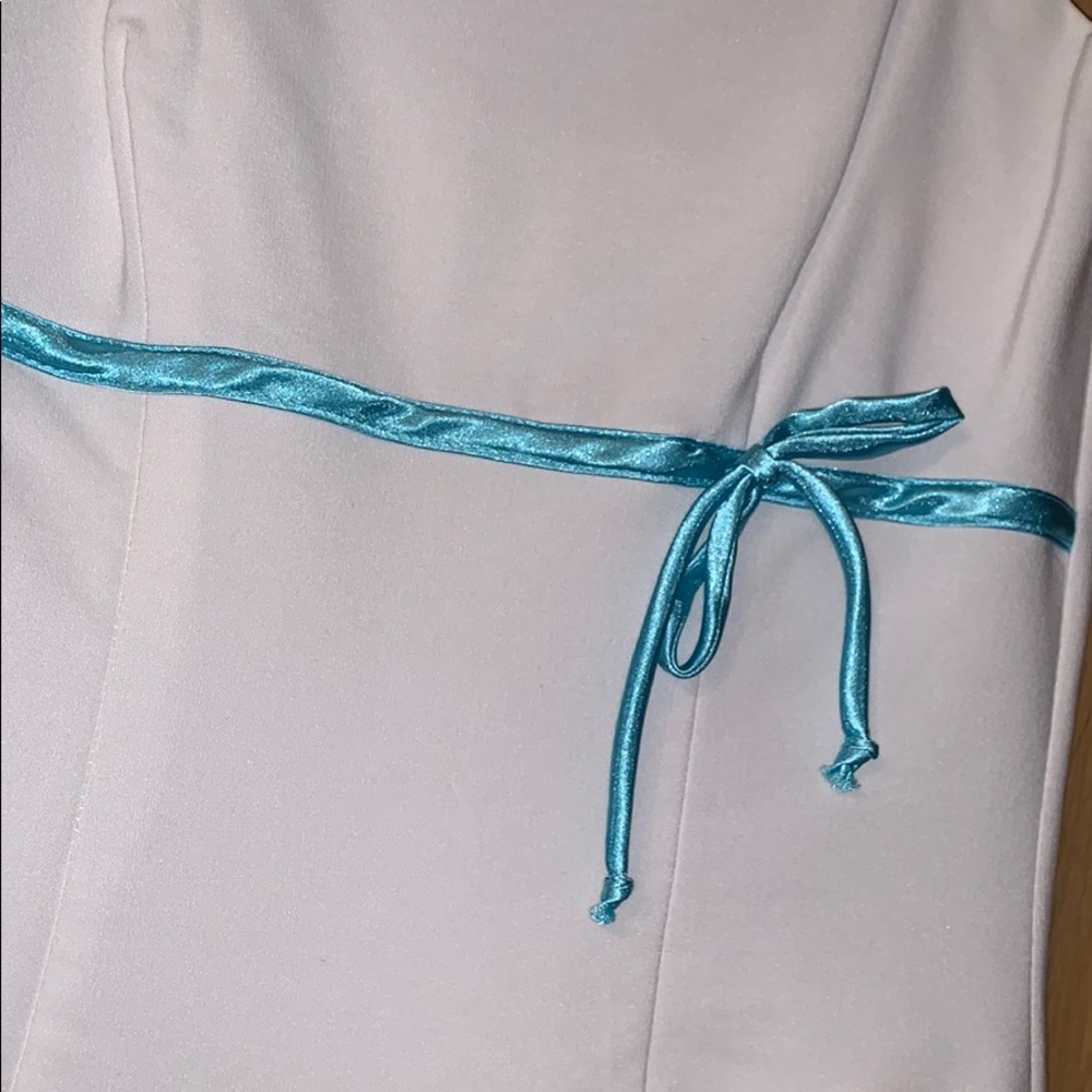 White Dress with Aqua Blue Bow - Picture 3 of 6